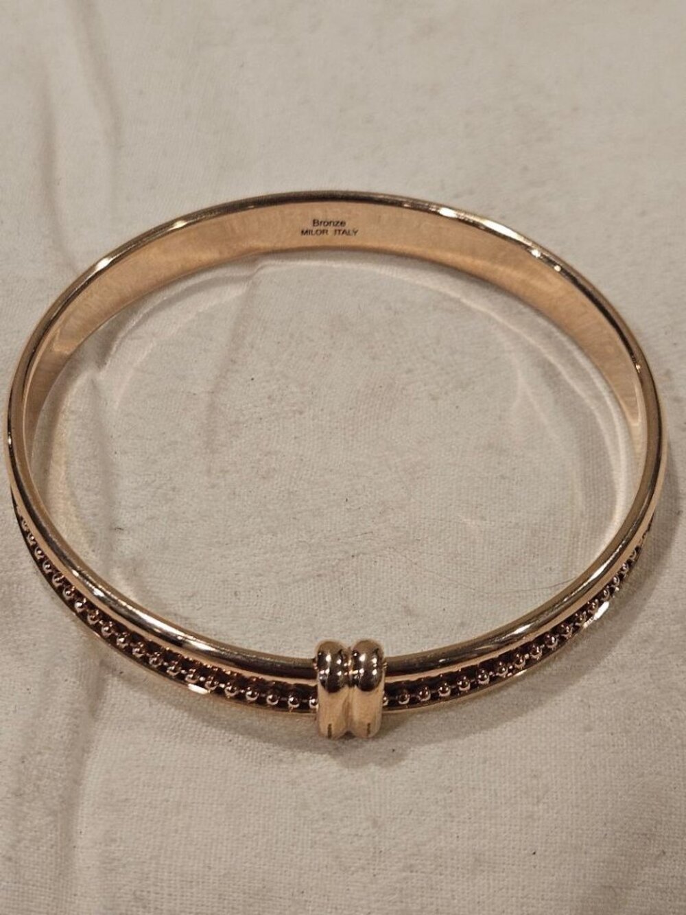 Milor Italy Bronze Rose Gold Plated Black Spinel Pave Bangle 2.5" Inner Diameter
